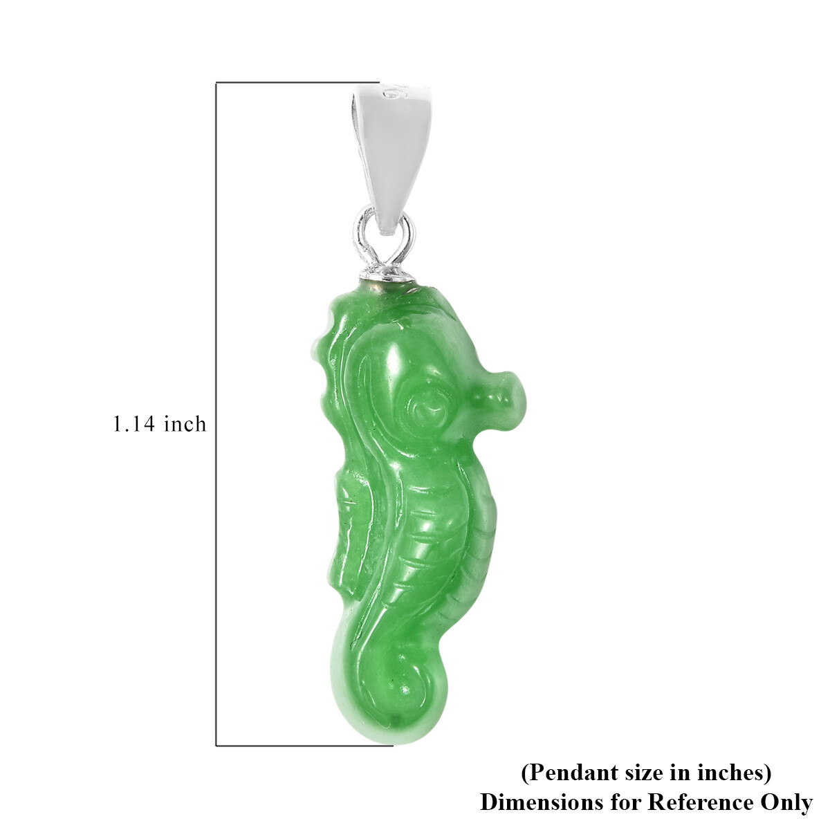 7.00ctw Green Jade Carved Sea Horse Pendant in Sterling Silver