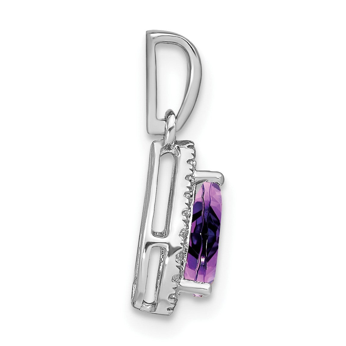 14k White Gold Pear Amethyst and Diamond Halo Pendant