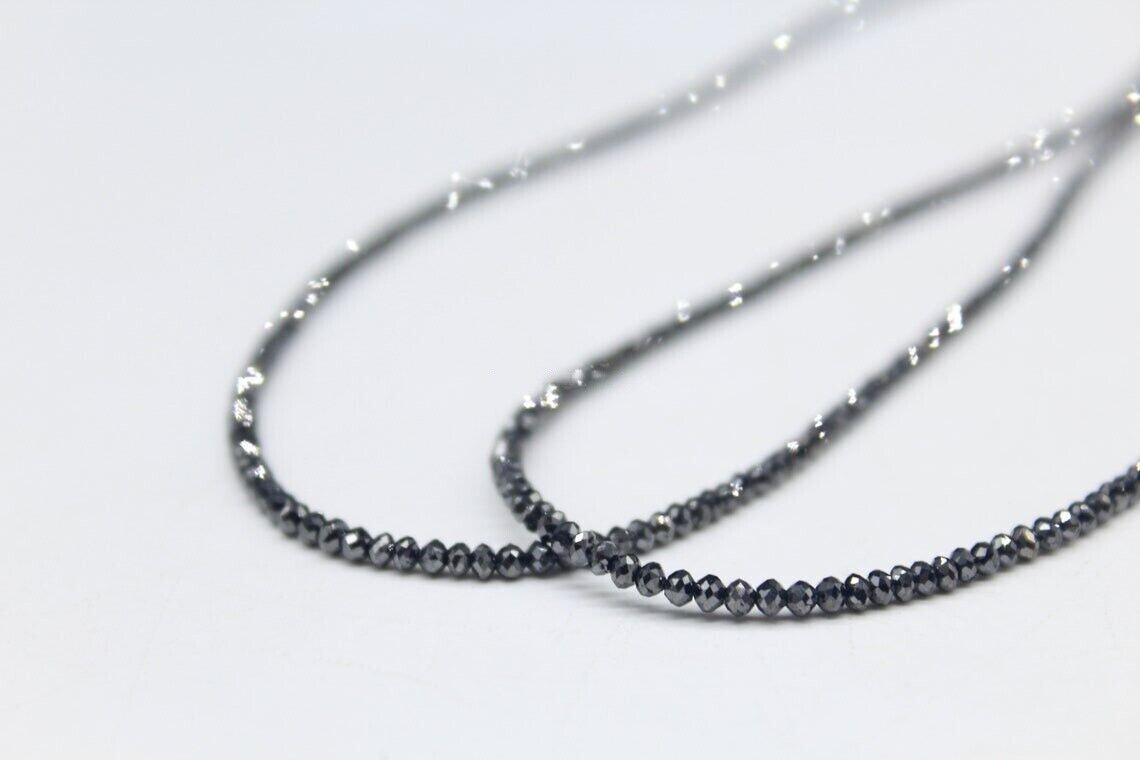 AAA Quality 3mm Certified Black Diamond Beads Necklace 20 inches For Gift
