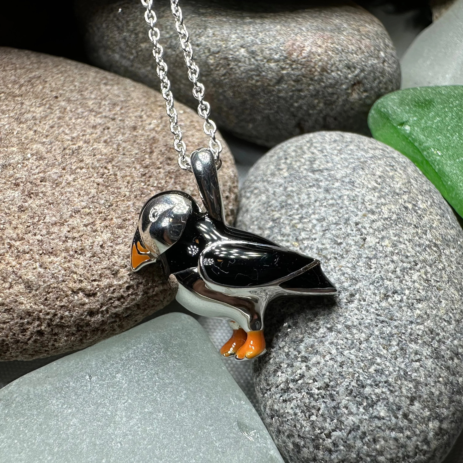 Enamel Puffin Necklace in Sterling Silver 925 Ladies Bird Pendant W/CHAIN