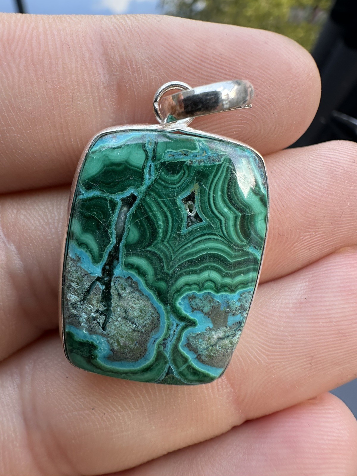 Malachite Chrysocolla 925 Sterling Silver Pendant Natural C1