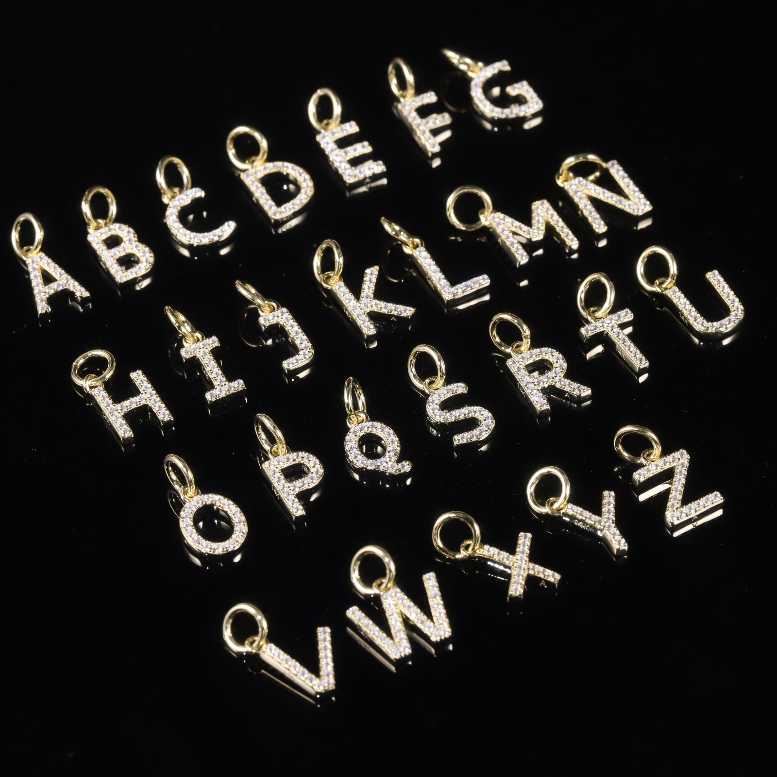 14K Solid Yellow Gold 0.20CTW CZ Initial A-Z Pendant