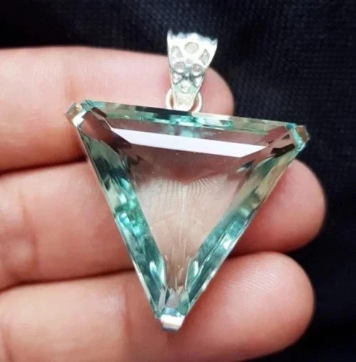 Natural 50 Ct+ Brazilian Trillion AQUAMARINE Topaz 925 Silver Pendant Gemstone