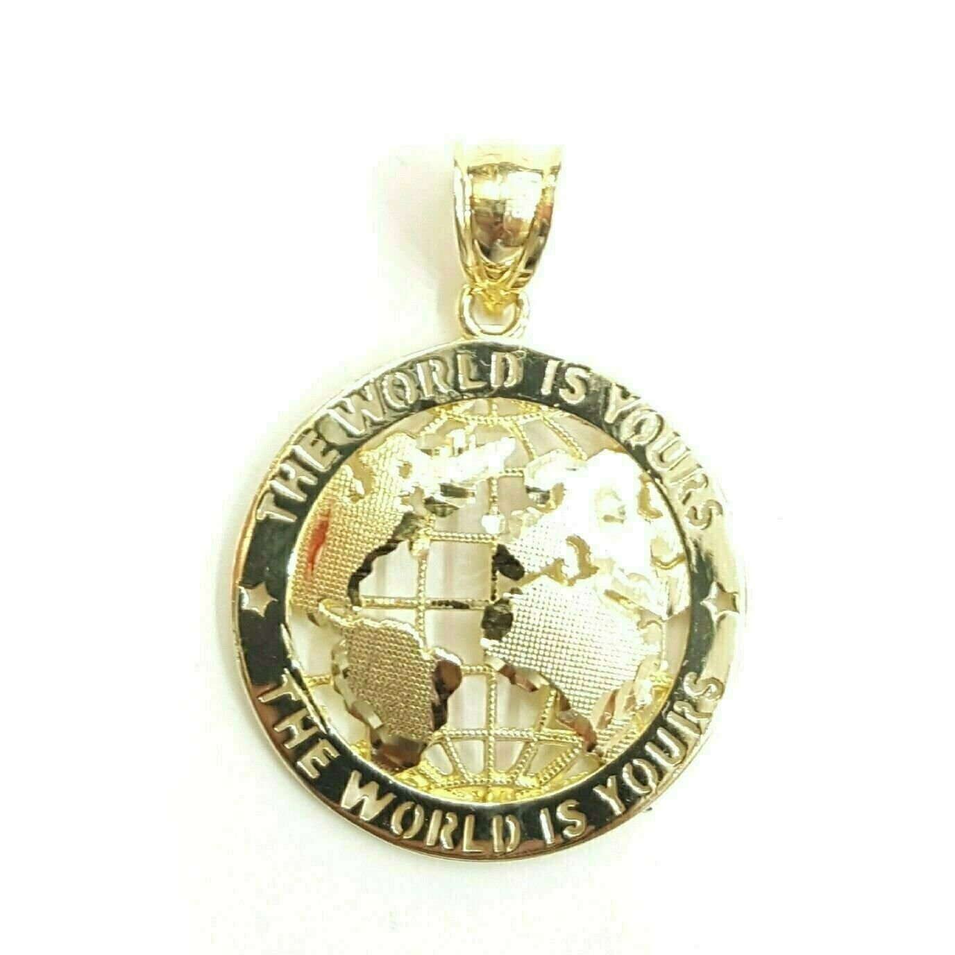 10k yellow gold round globe planet earth world map pendant jewelry 0.89″ 2.1g