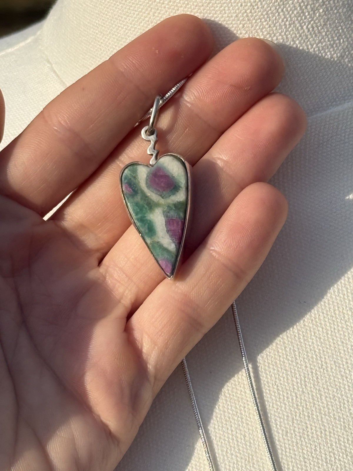 Ruby Zoisite Handmade Heart Pendant Signed Sterling Silver With Chain