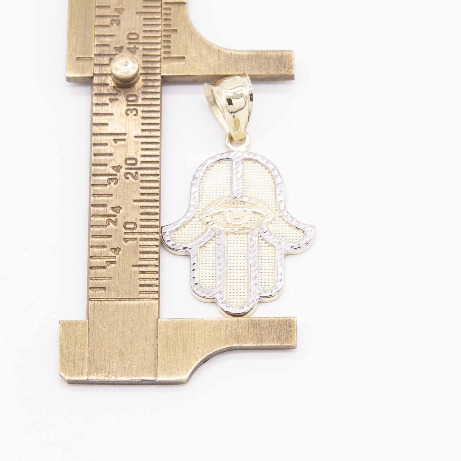 1 1/2″ Diamond-Cut Hamsa Pendant Charm Real 10K Yellow White Gold