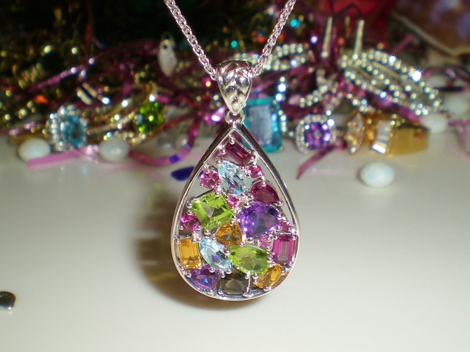 KAY Jeweler Sterling Silver Multi-Shape Natural Gemstone Teardrop Necklace 💎