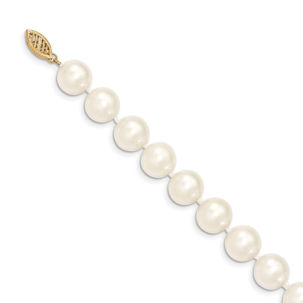 14k Yellow Gold 10-11mm White Near-Round Freshwater Cultured Pearl Necklace 18″