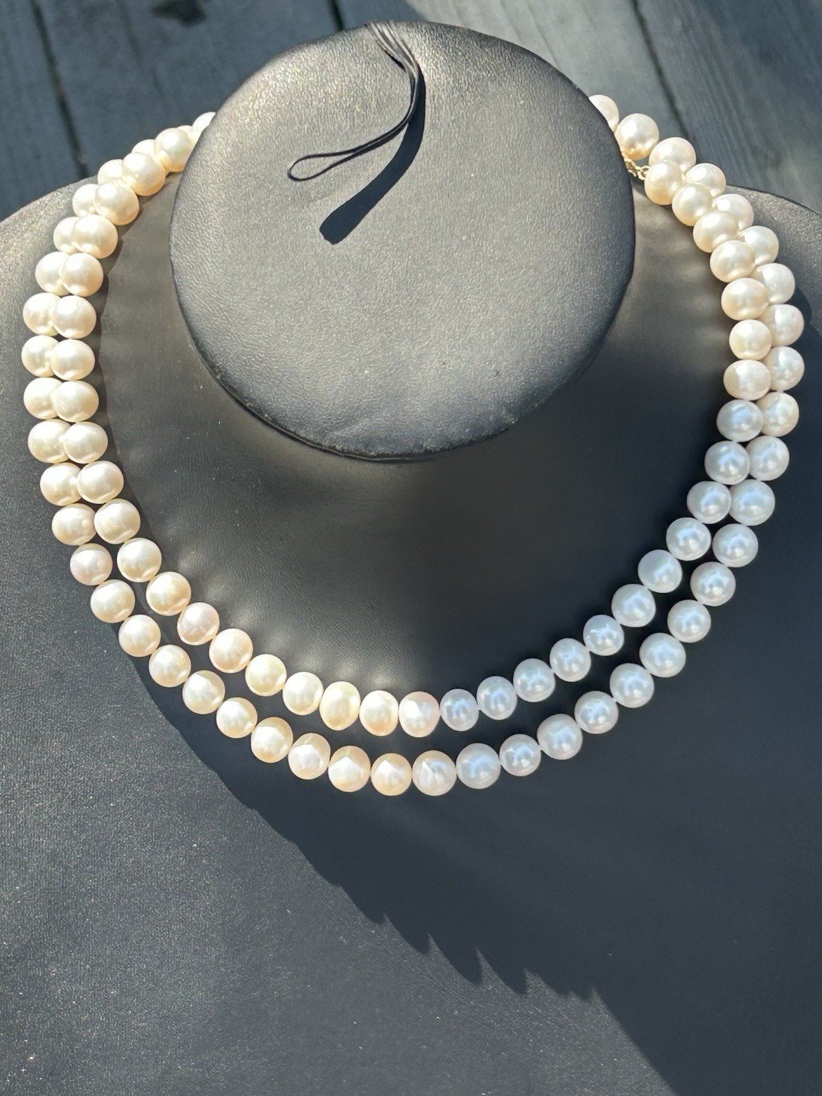 Vintage 34” Cultured Pearl Necklace 14K Gold Clasp Knotted 7.5-8mm Estate