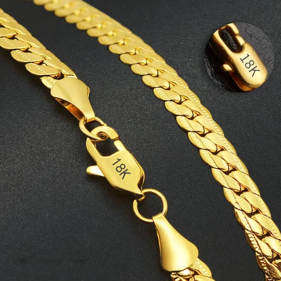 925 Sterling Silver 18K Gold Full Sideways Figaro Chain Necklace for Woman Man F