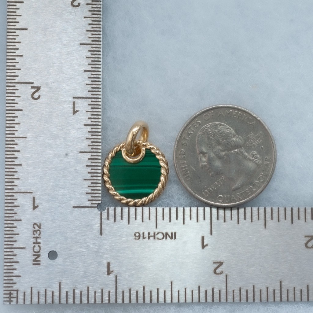 DAVID YURMAN 18K Gold & Malachite Elements Disc 15.5mm Pendant New Authentic