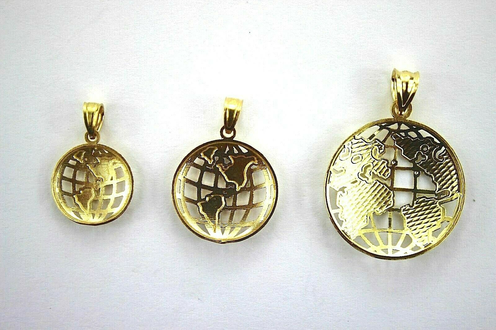 Authentic 10K Yellow White Real Gold Diamond Cut Globe Pendant Men Women 3 Sizes