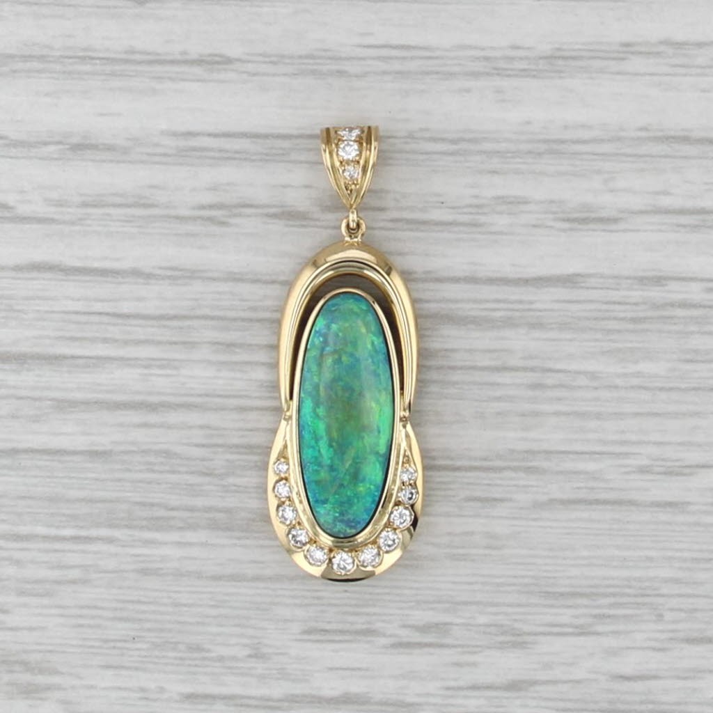Boulder Opal Cabochon 0.24ctw Diamond Pendant 18k Yellow Gold