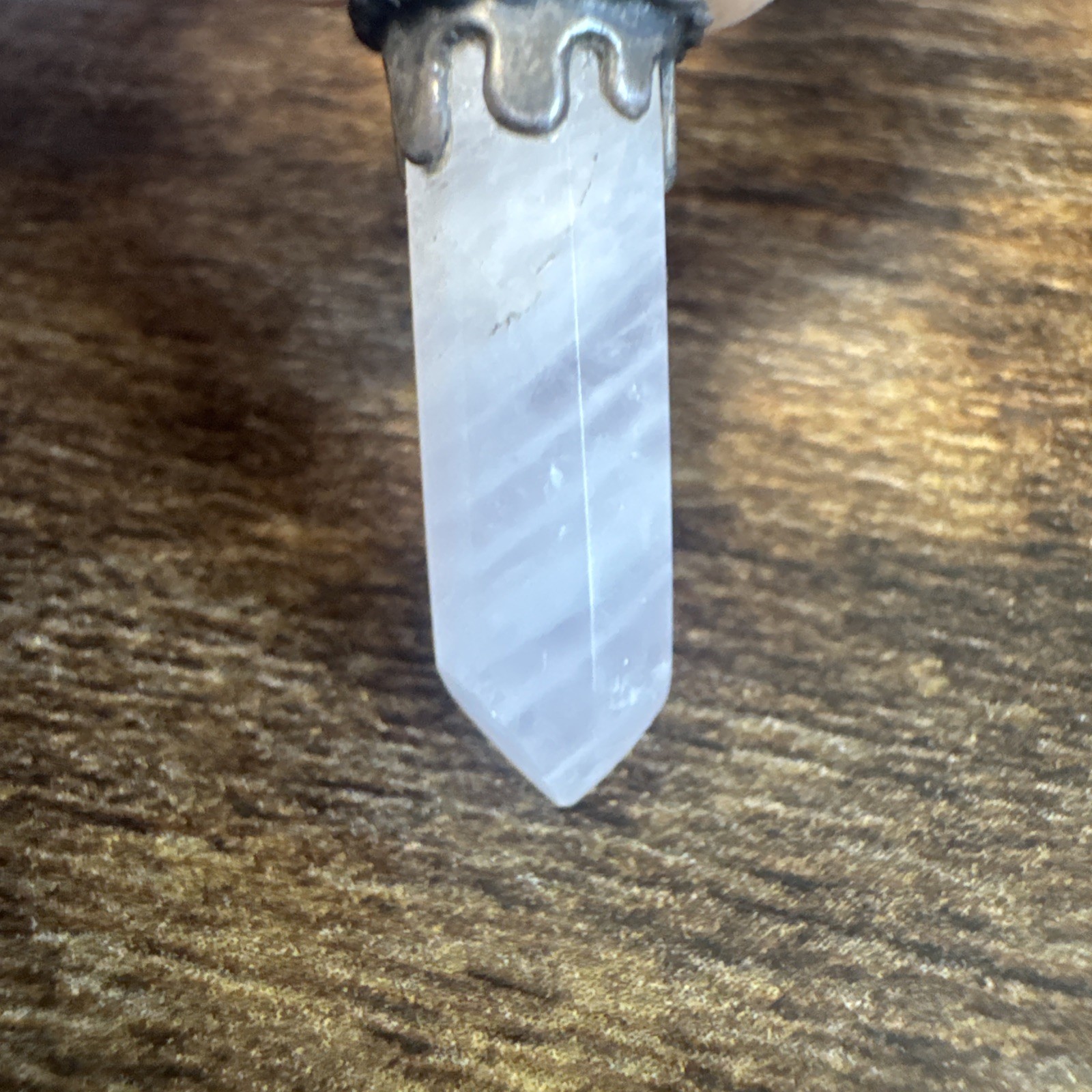 Sterling Silver Polished Rose Quartz Point Pendant – Vintage Mexico 925