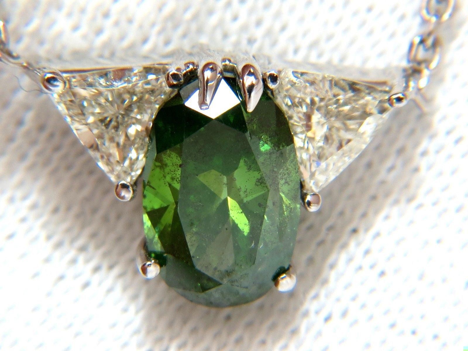 3.26CT ENHANCED FANCY COLOR GREEN DIAMOND NECKLACE SIDE TRILLIANTS 14KT 10035**