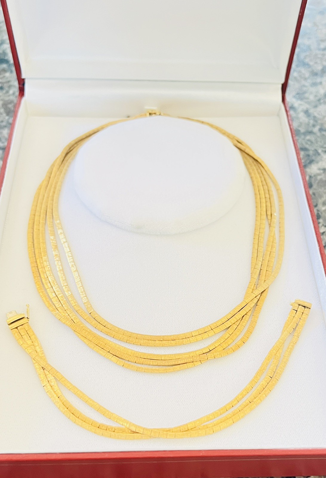 Vicenza SET Italy 18K Gold Multi Strand Necklace & Bracelet. Heavy Luxury Estate