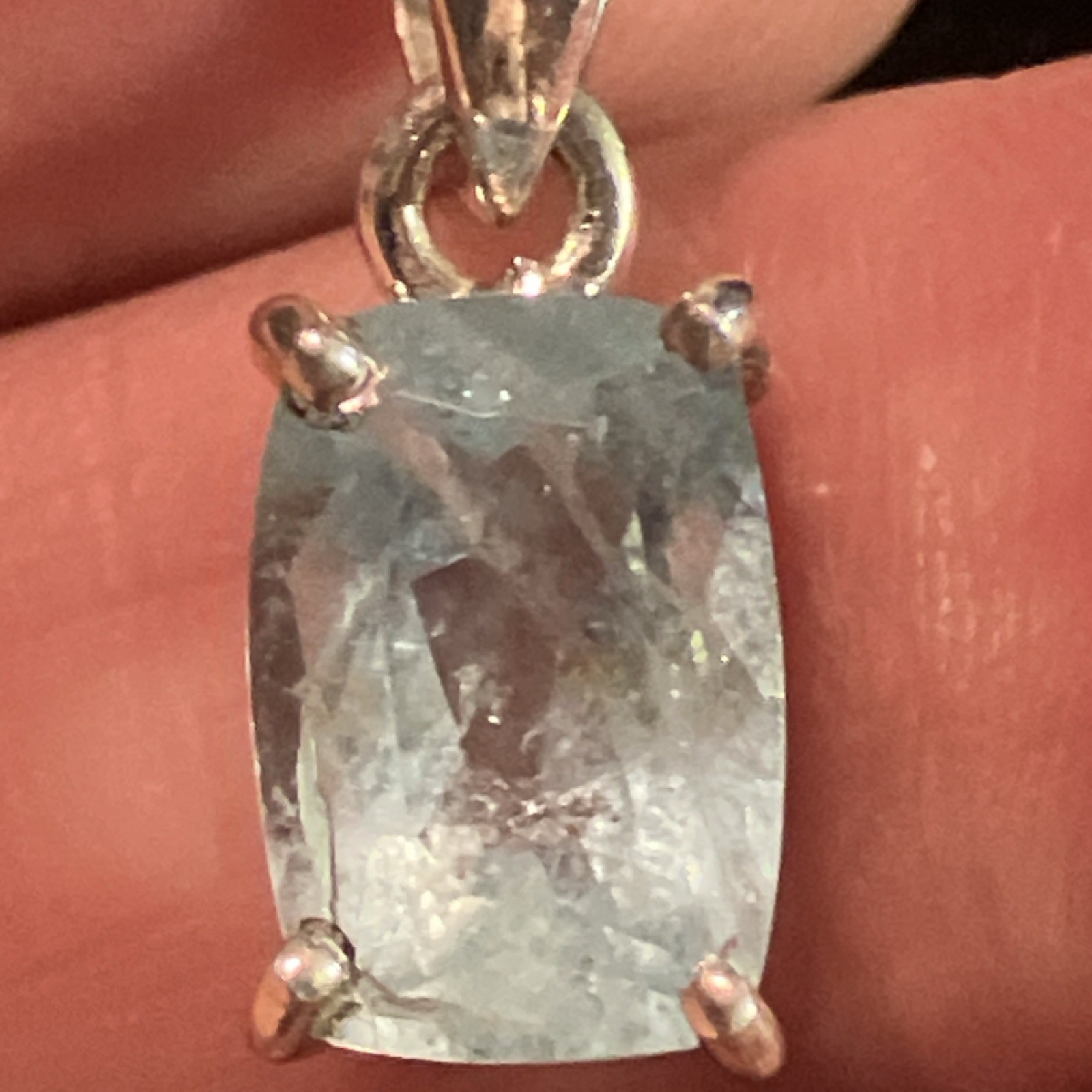 LUX Sterling Silver 925 Cushion Aquamarine Pendant Prong setting 18″ Chain Blue