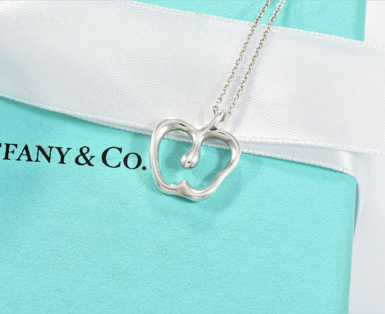 Tiffany & Co Silver Elsa Peretti Apple Pendant Necklace 16.5″ in Pouch Teacher
