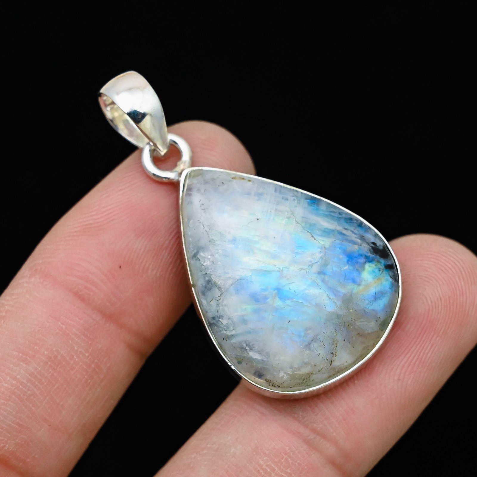 Rainbow Moonstone Gemstone 925 Sterling Silver Handmade Pendant Jewelry Gift For