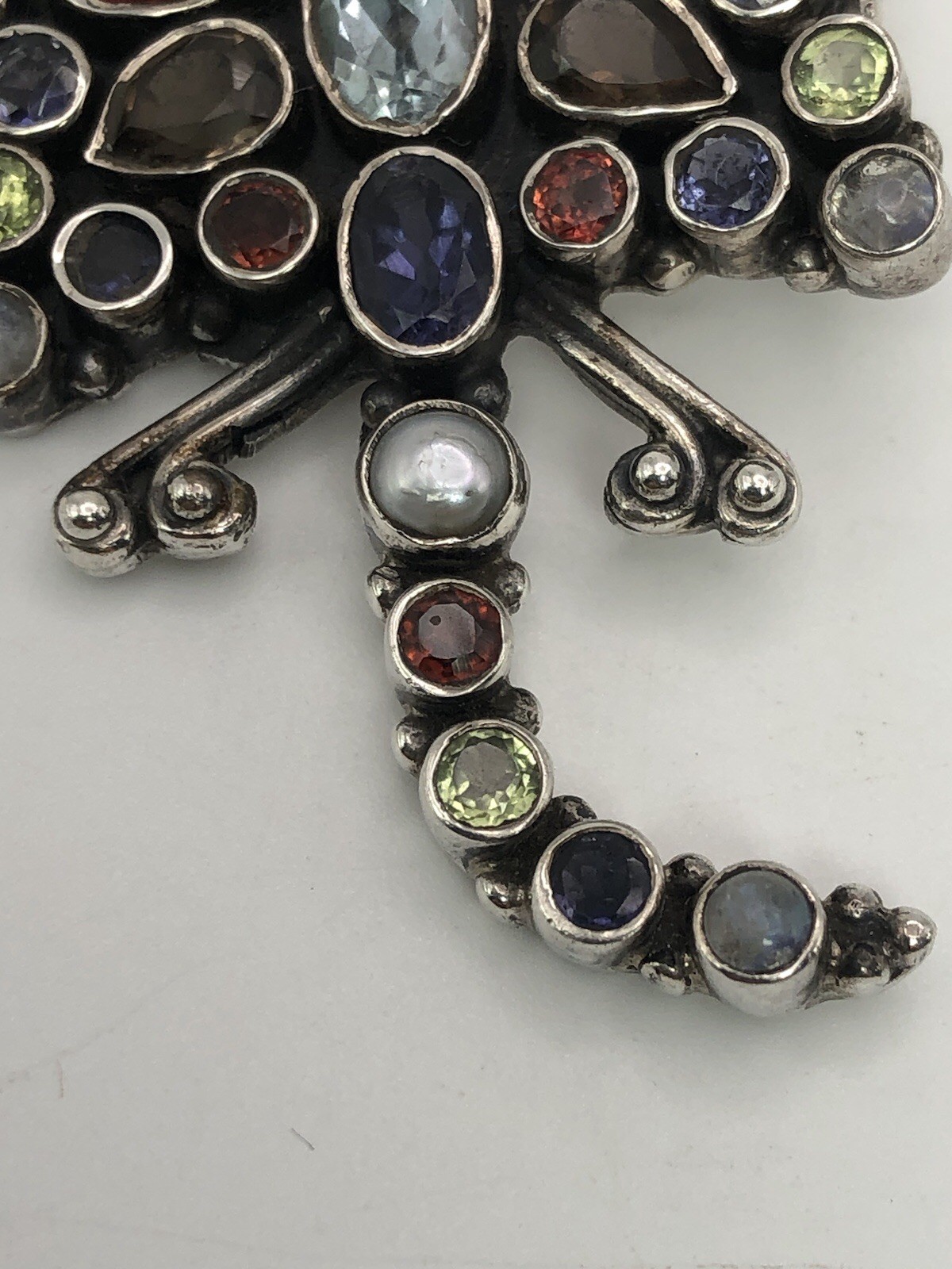 Dragonfly Multiple Gemstone 925 Pendant Garnet Aquamarine Peridot And Moonstone