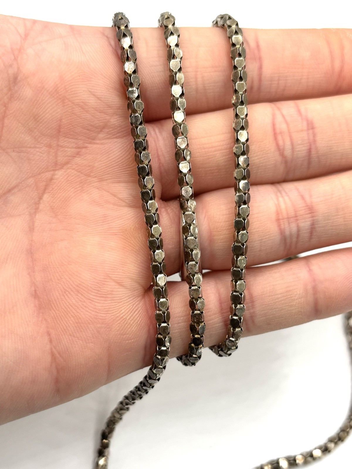 Vintage 835 German Silver 3.5mm Beaded Snake Curb Chain Necklace 37”