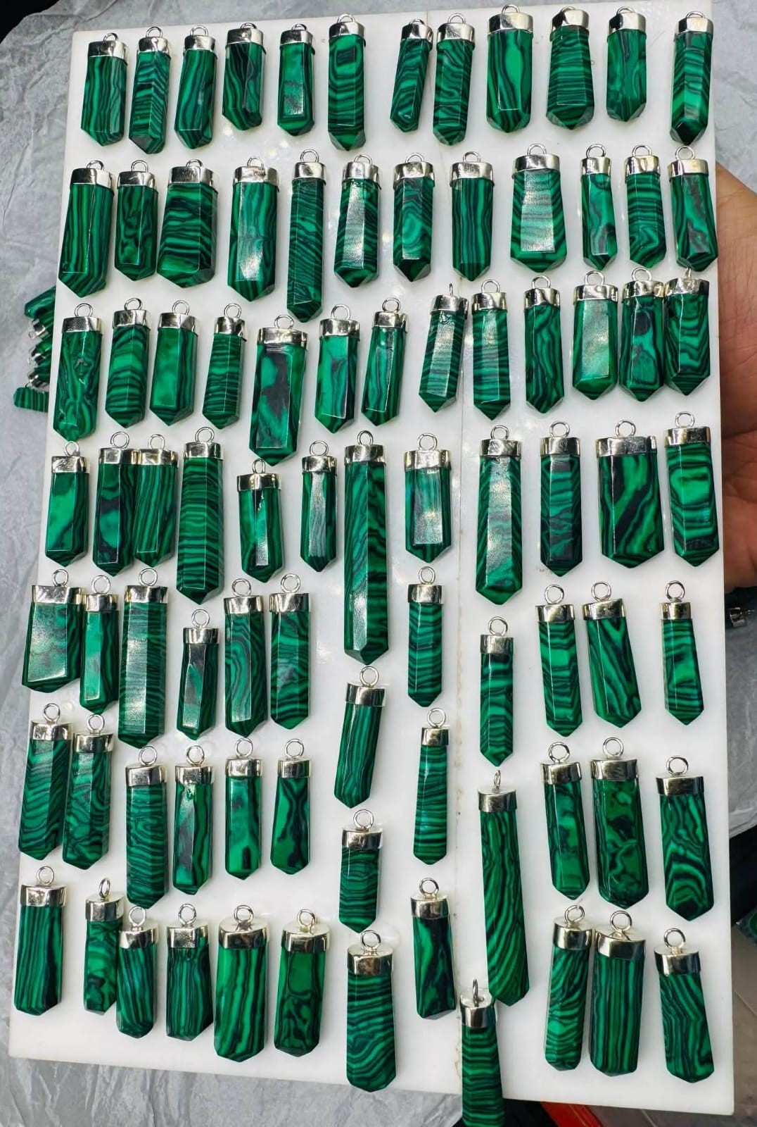 Top Quality Malachite Crystal Point Pendant Green 925 Sterling Silver Gemstone