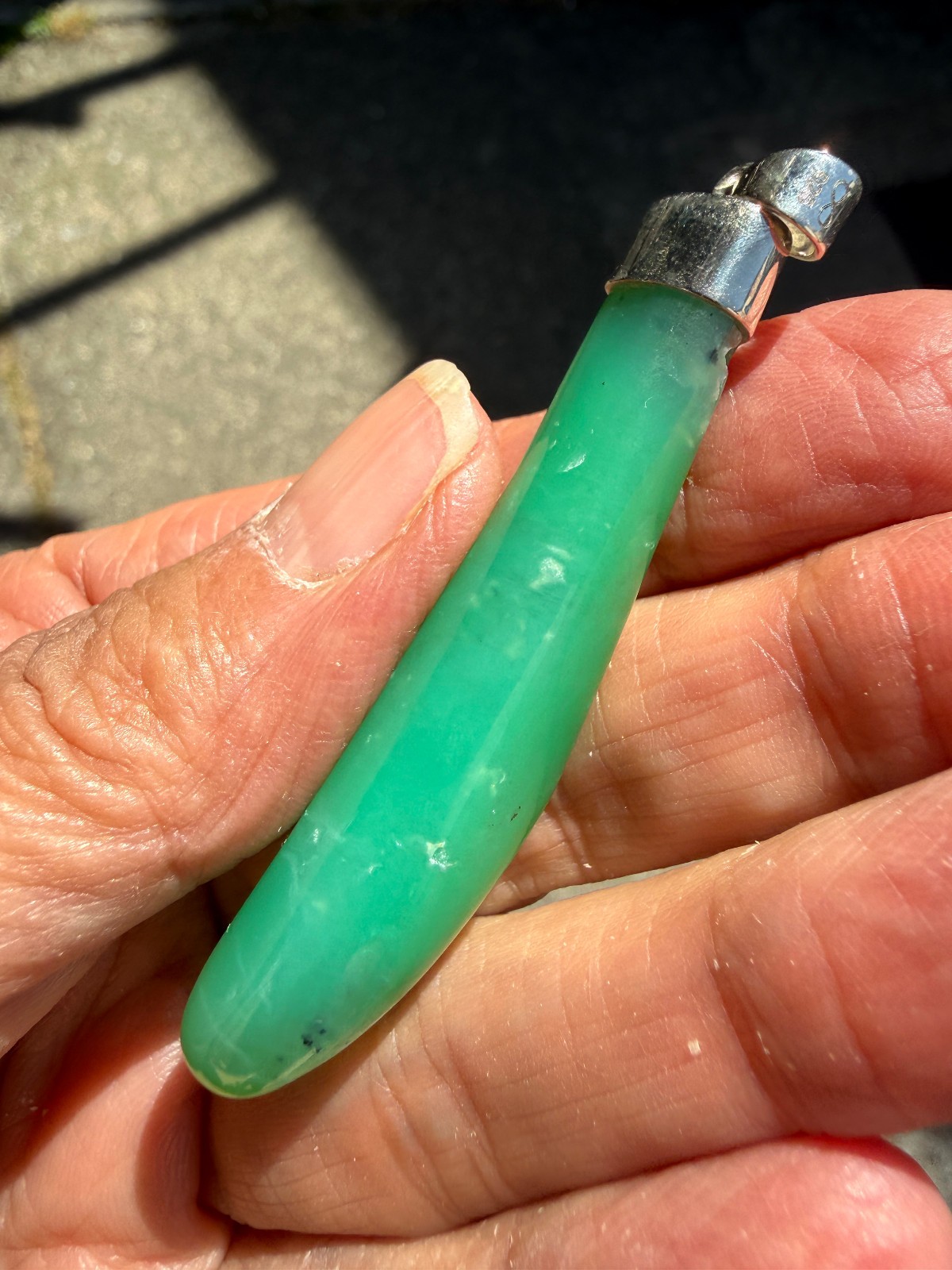 Chrysoprase Crystal Point Polished Pendant Healing Silver 925 Healing Natural Lg