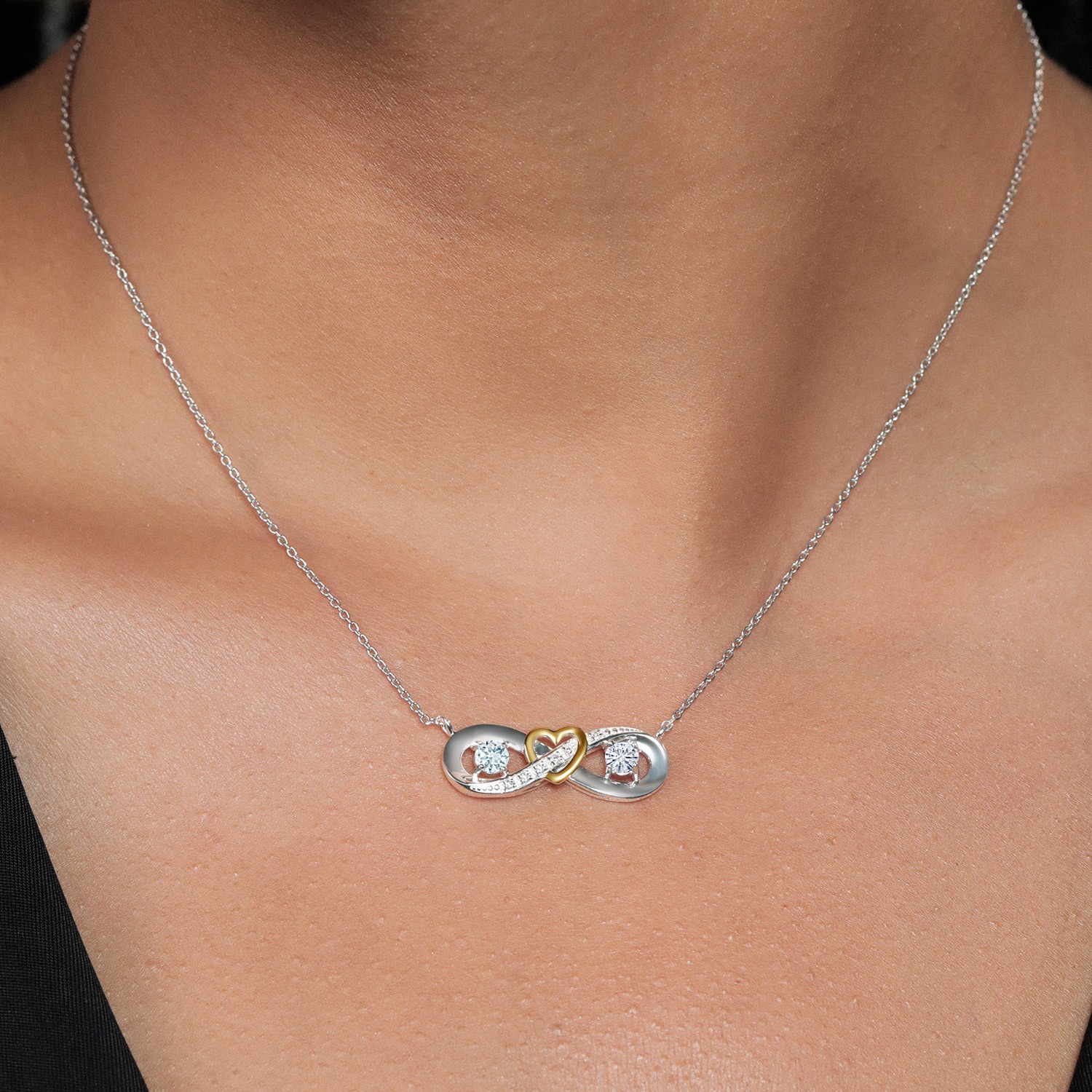 925 Silver and 10K Yellow Gold Necklace Aquamarine Moissanite Near Colorless