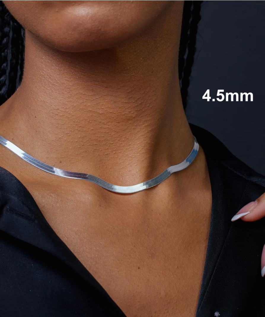 Italian Solid Sterling Silver Herringbone Chain Necklace 925 Silver Chain UNISEX