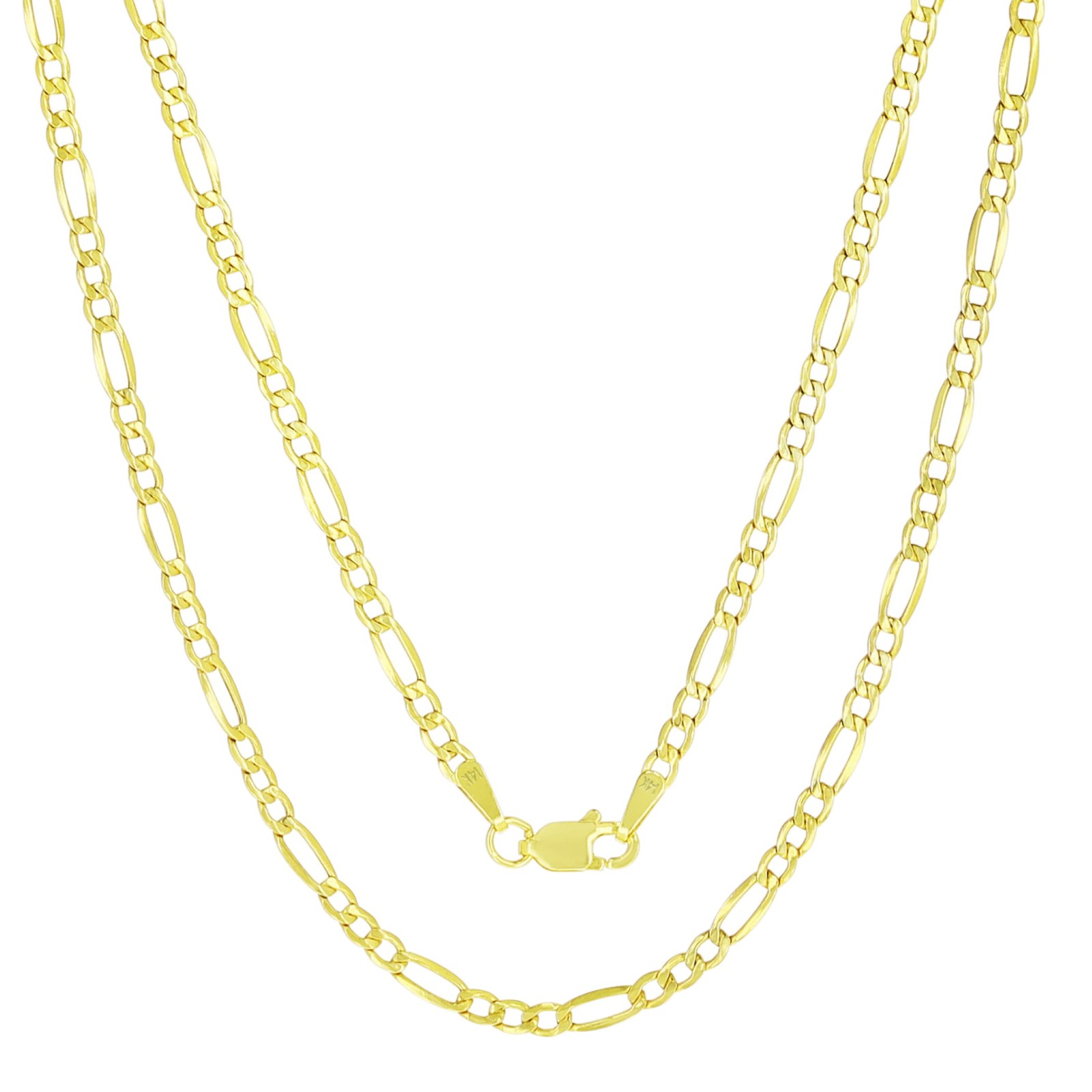 14K Yellow Gold 2mm-7.5mm Figaro Link Chain Necklace Bracelet Men Women 7″- 30″