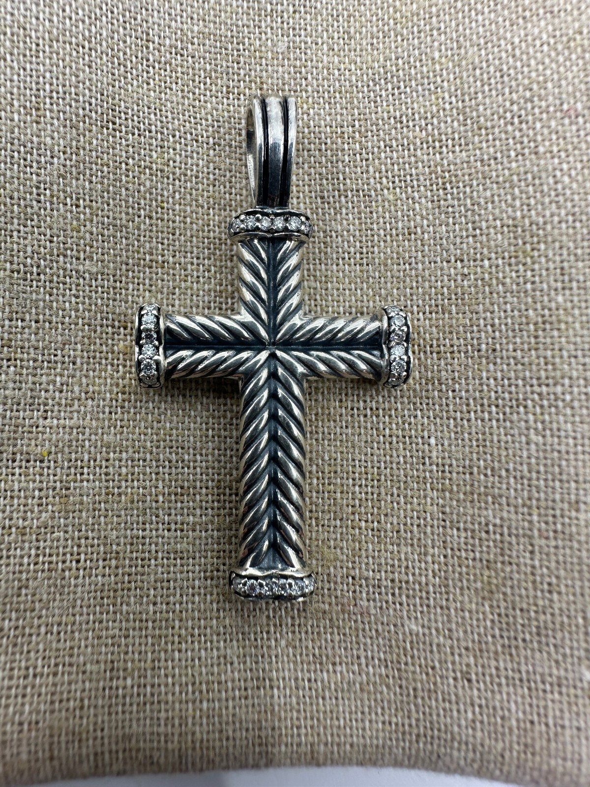 925 Silver David Yurman Chevron Cross with Diamonds