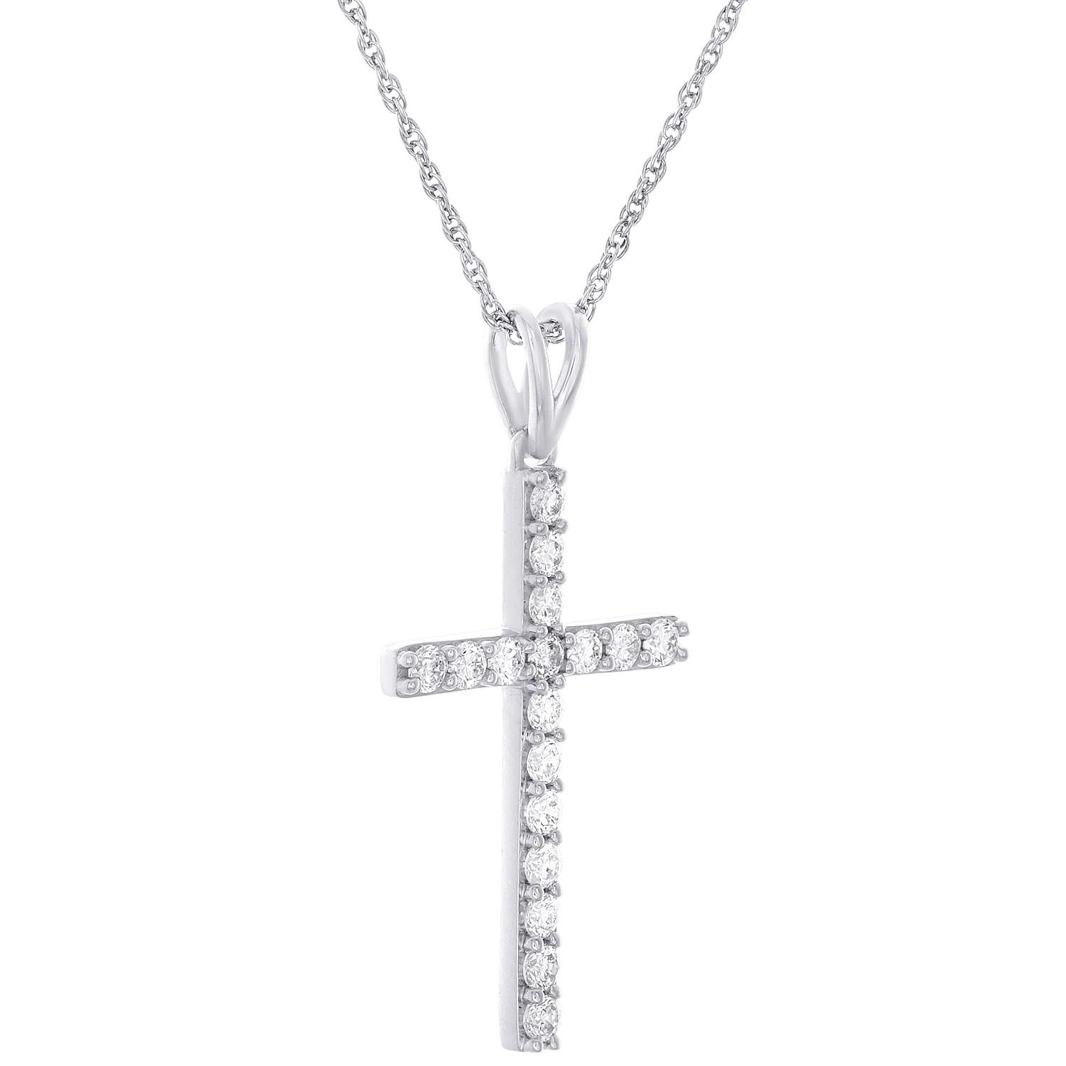 925 Sterling Silver Lab Grown Diamond Women’s Prong Cross 18″ Necklace 1/2 CT