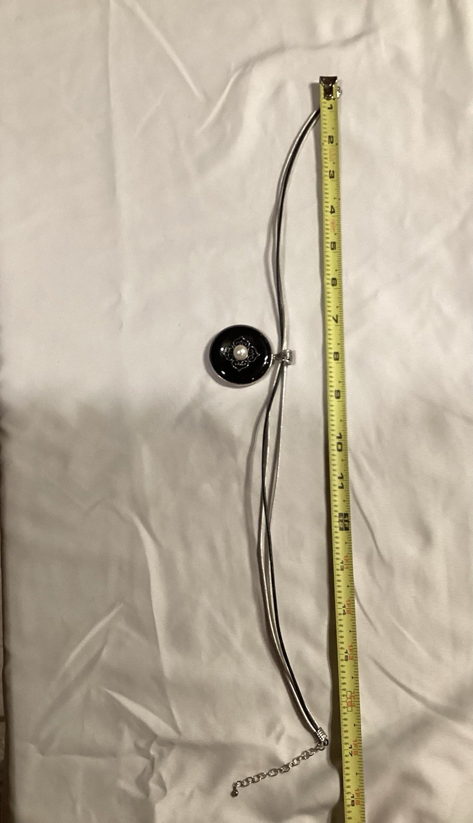 BJ Sterling Silver 925 Black Onyx White Pearl Pendant Leather Necklace