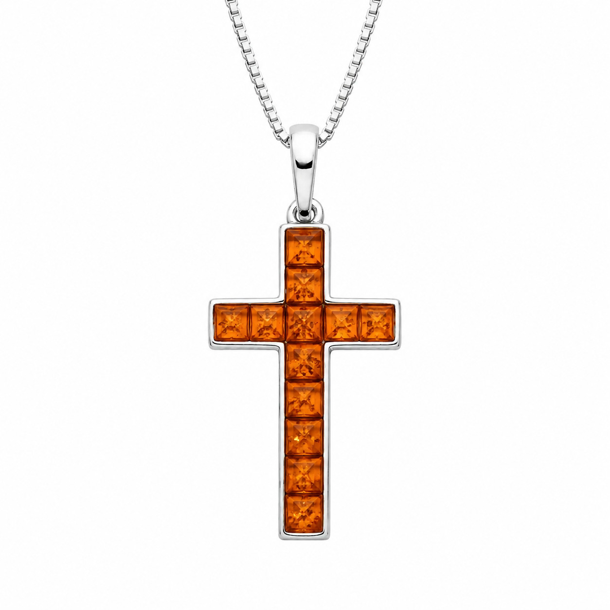 925 Sterling Silver Baltic Amber Cross Necklace Genuine Amber Pendant 16″ – 22″