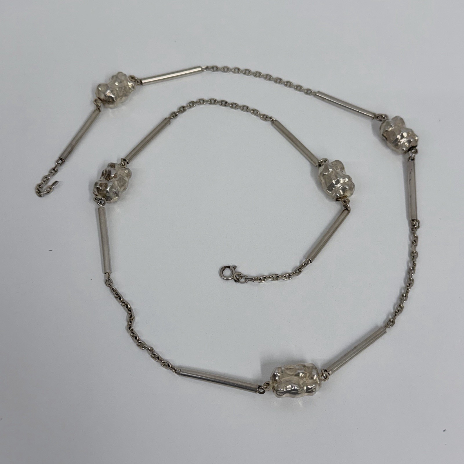 Vintage Sterling Bar Link & Nuggets Necklace From Arezzo Italy 41 Grams 32.5″