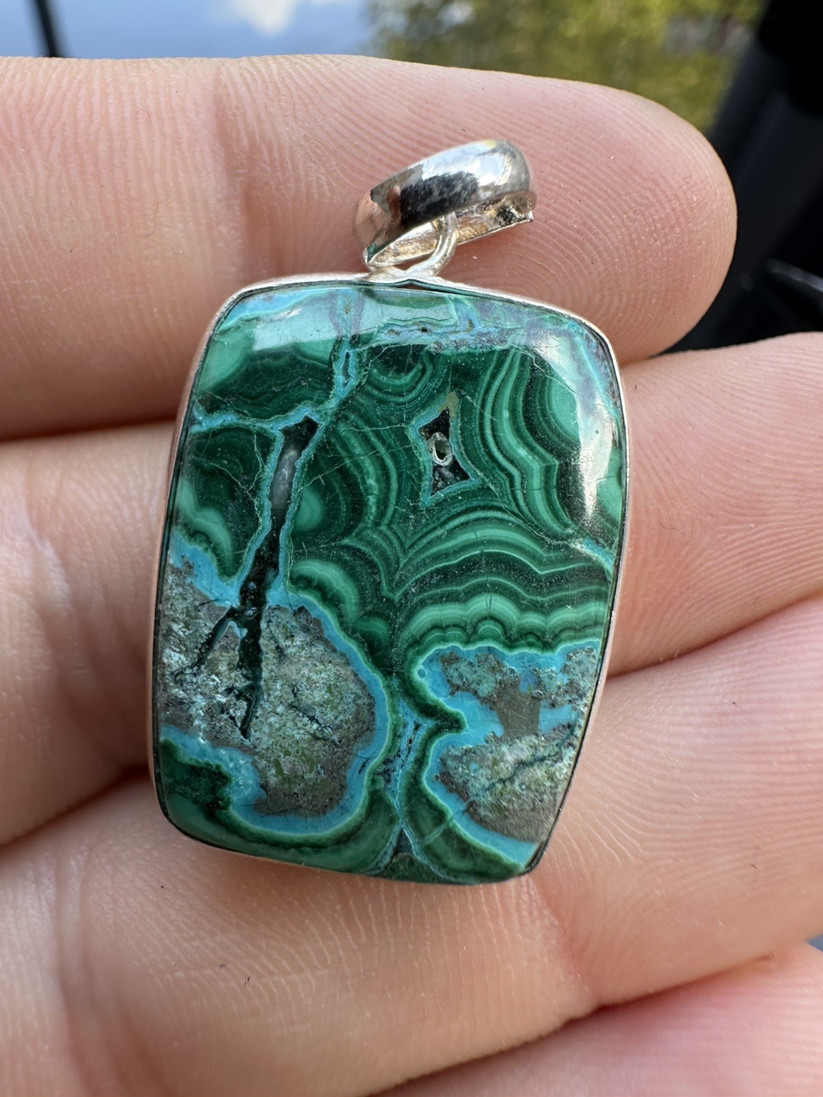 Malachite Chrysocolla 925 Sterling Silver Pendant Natural C1