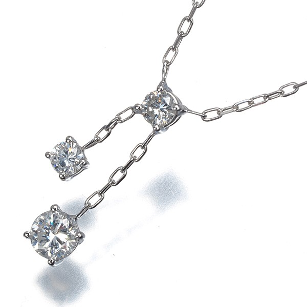 Diamond 0.25ct/0.17ct 3P Drop Necklace 18K 750 White Gold