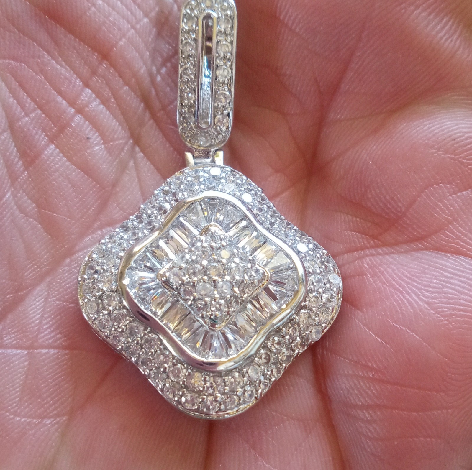 Square Moissanite Cluster Pendant in Sterling Silver 925, White Gold Look, New