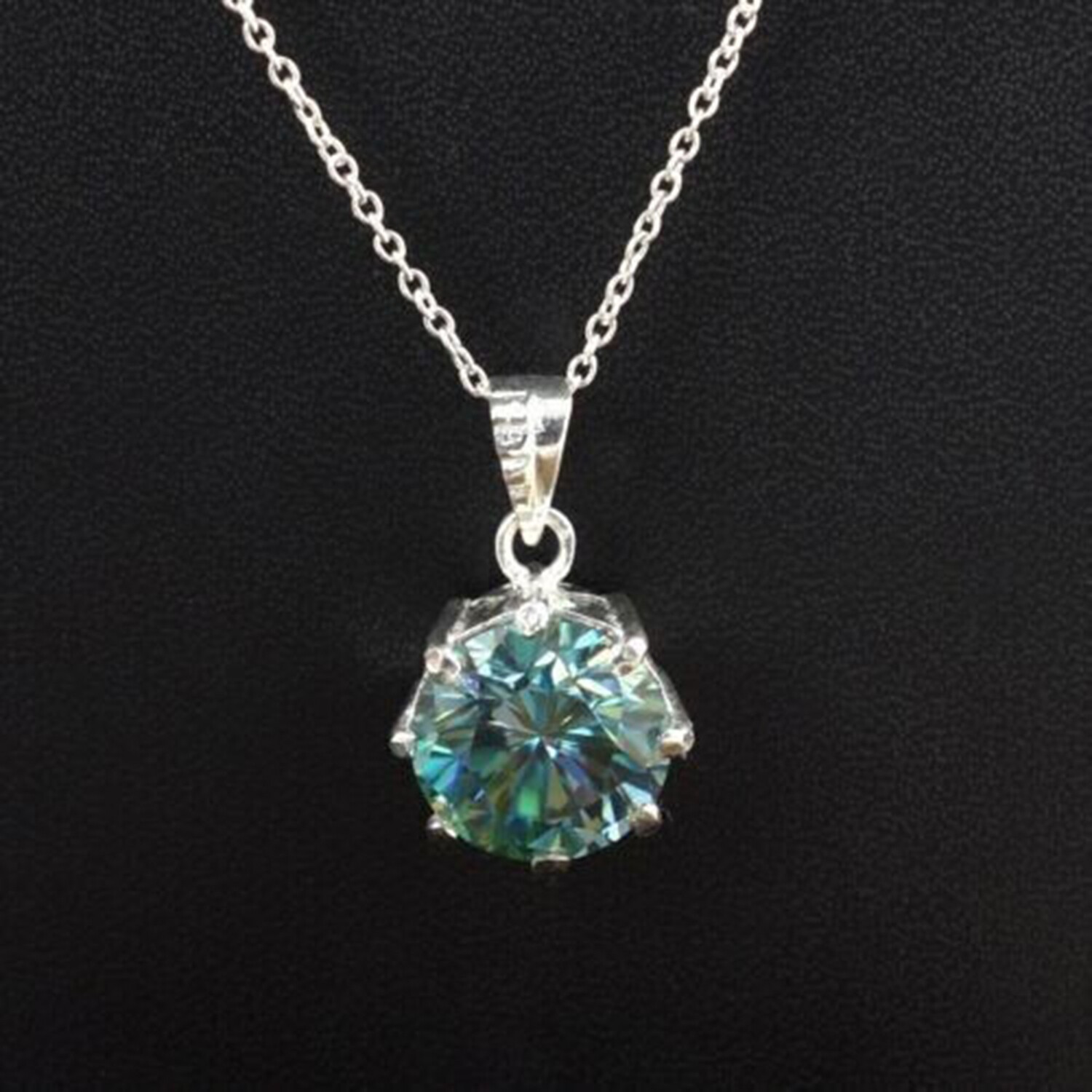 Round Cut Blue Lab Grown Solitaire Drop Pendant 3.5 Ct in 925 Silver – Dainty