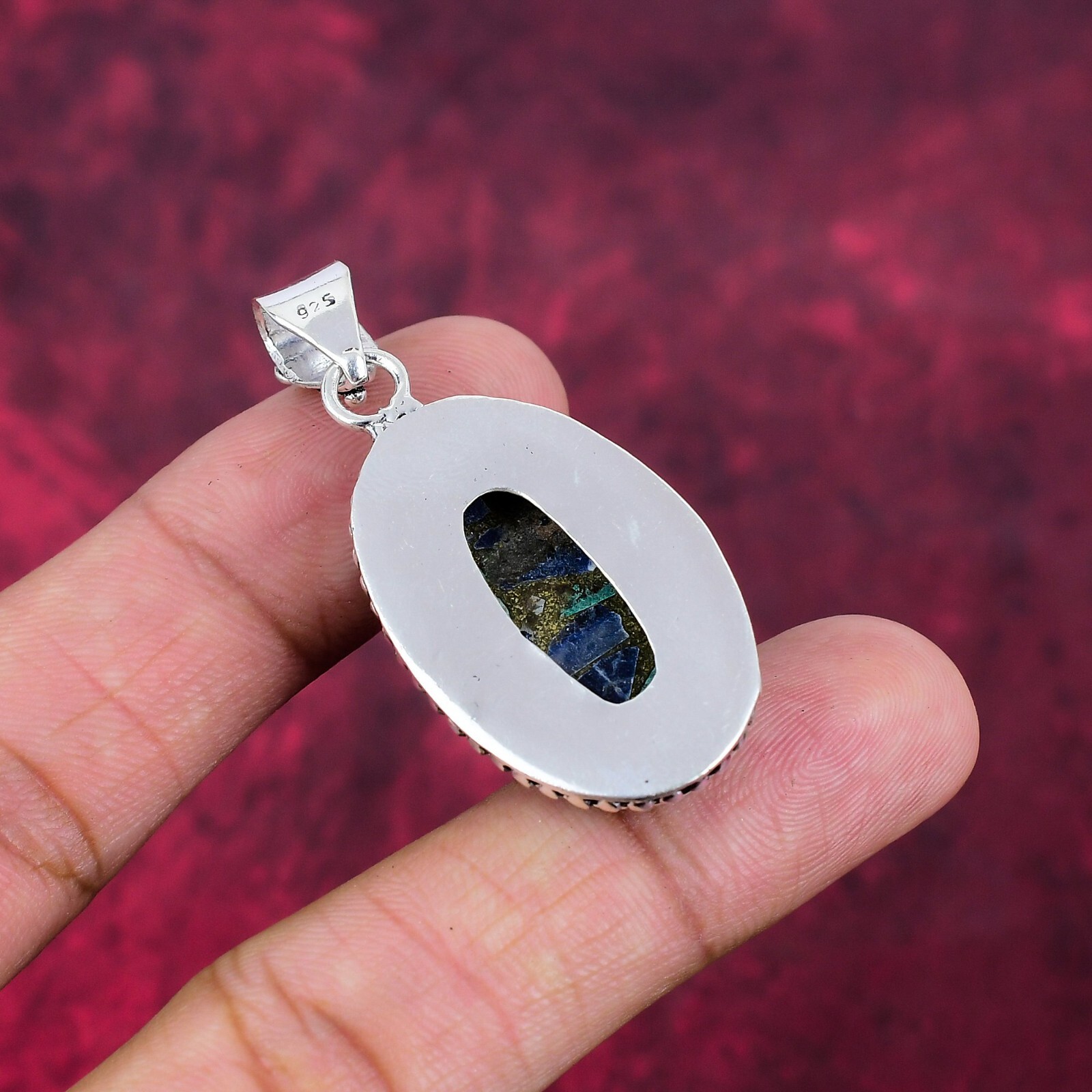 Copper Azurite Malachite Gemstone Handmade 925 Silver Jewelry Designer Pendant