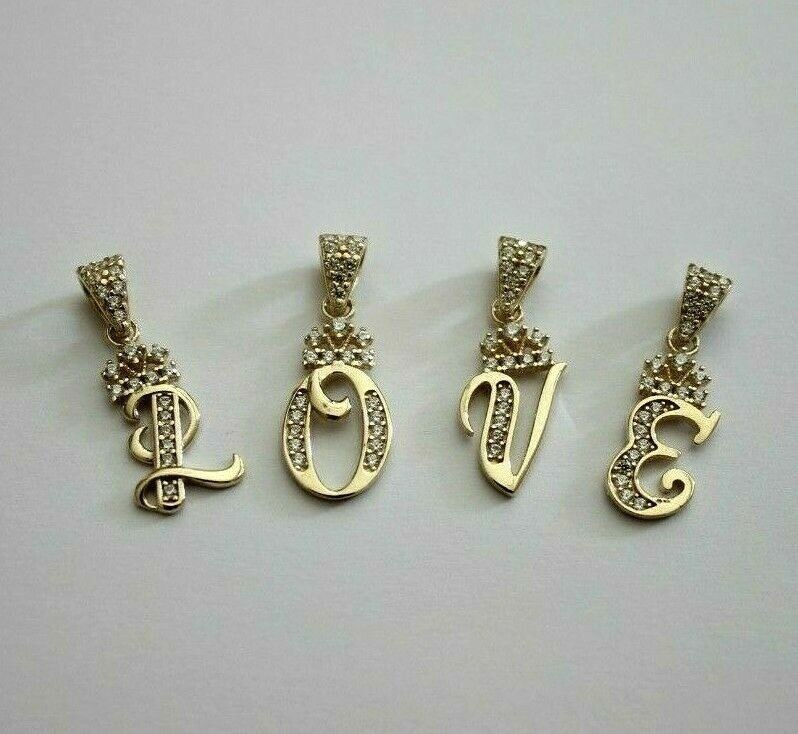 10K Yellow Gold Crown Initial Letter Pendant Charm with CZ for Ladies Woman Girl