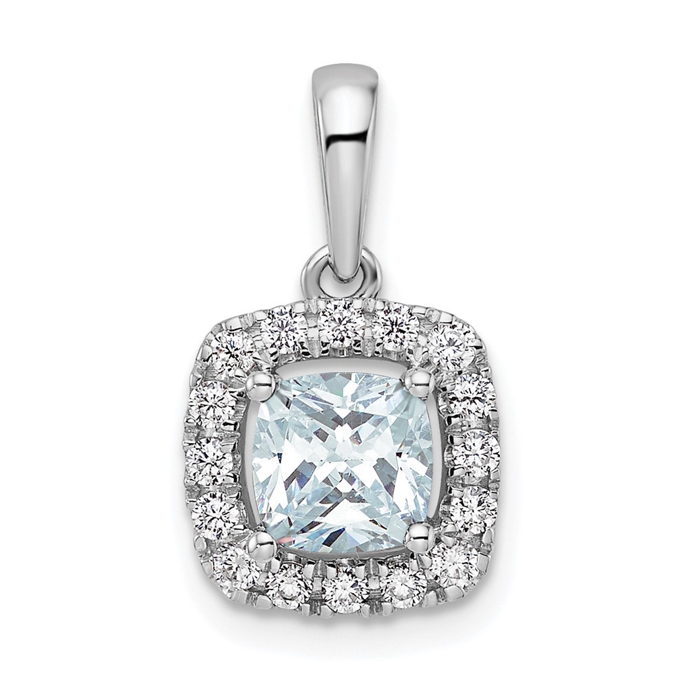 14k White Gold 1/4 Ct Lab Grown Diamond VS/SI+G+ Cushion Aquamarine Halo Pendant