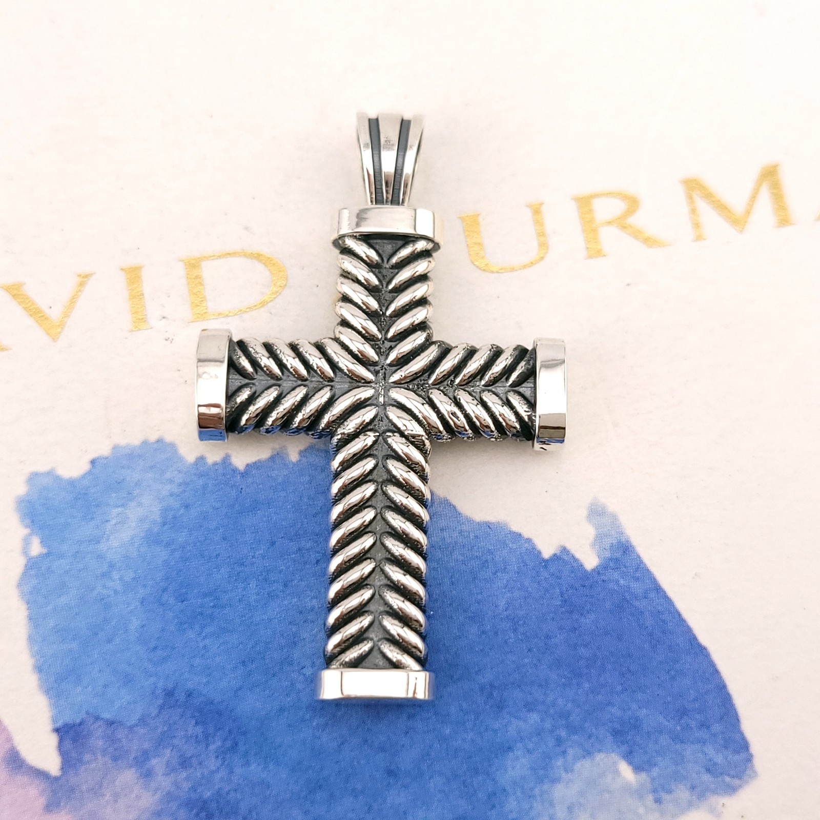 David Yurman Sterling Silver 27×45 Chevron Cable Cross Crucifix Amulet Pendant