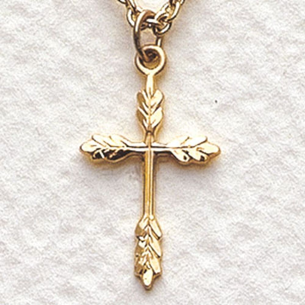 Ladies 14kt Gold Plated Sterling Silver Wheat Cross Pendant Christian Necklace