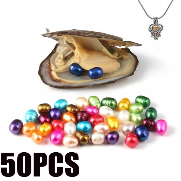 50PCS Natural Oysters 7-8mm Vacuum Pack Real Pearl Freshwater Individually Gift*