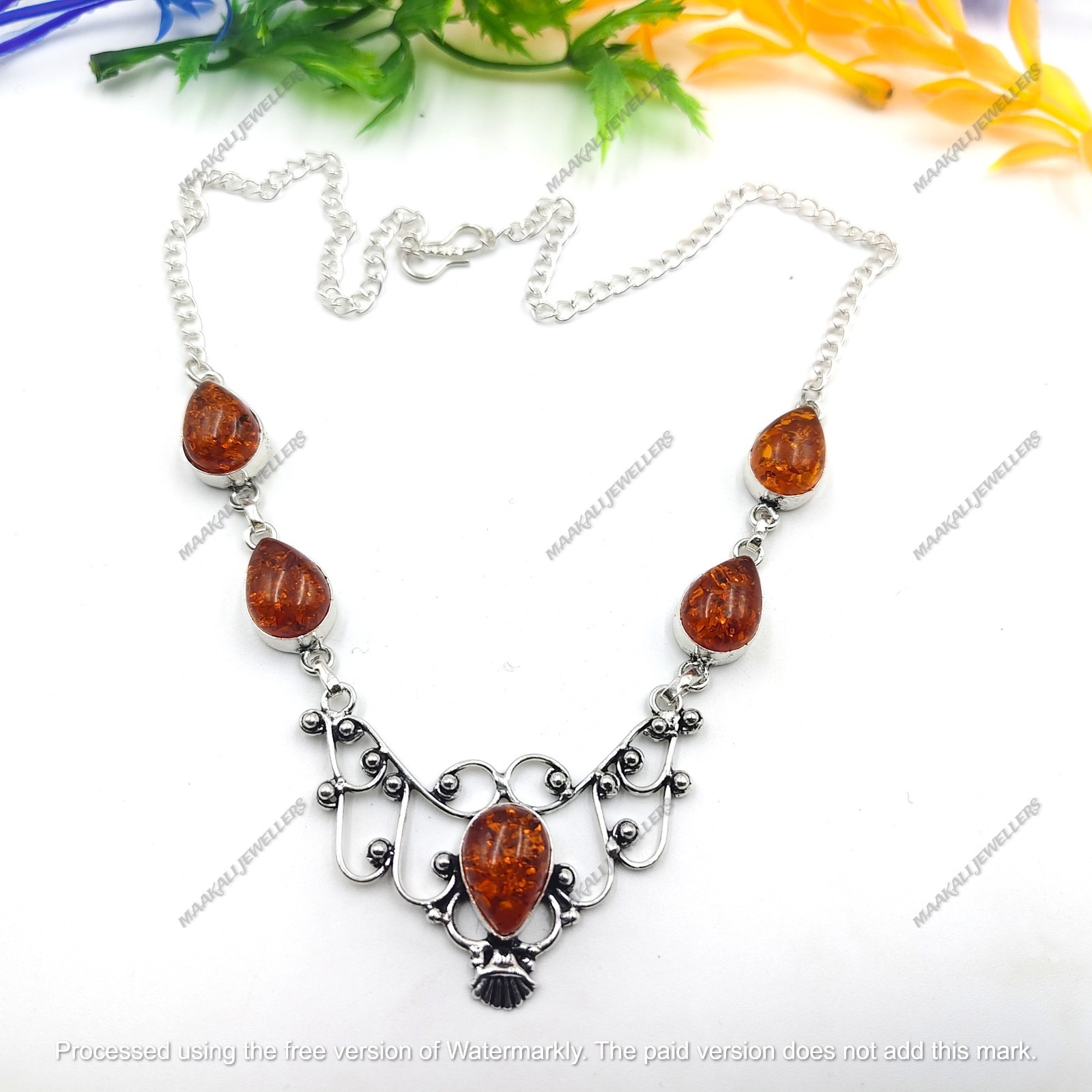 Baltic Amber Gemstone Handmade 925 Sterling Silver Jewelry Necklace Sz-17-18″