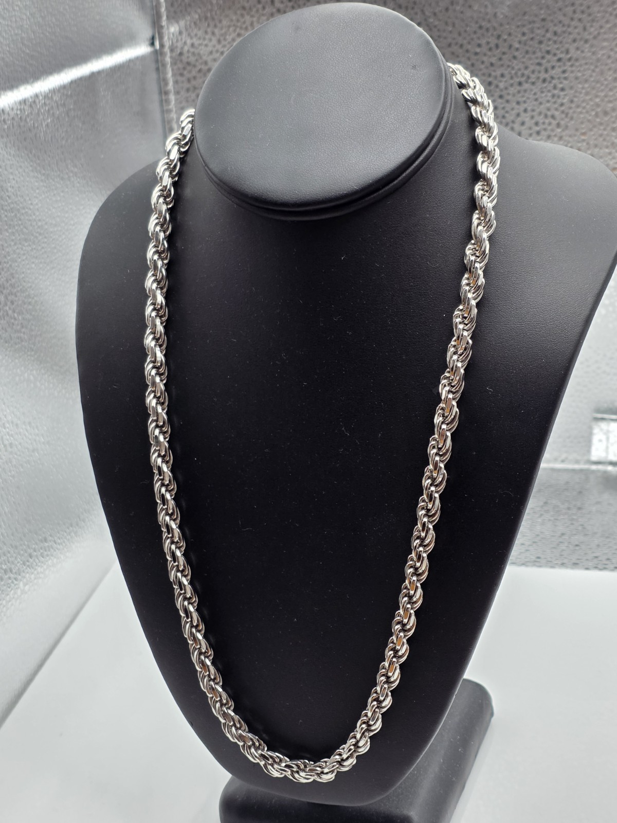 925 Sterling Silver Twisted Rope Chain Rhodium Plated Anti Tarnish 24” Inch 7MM