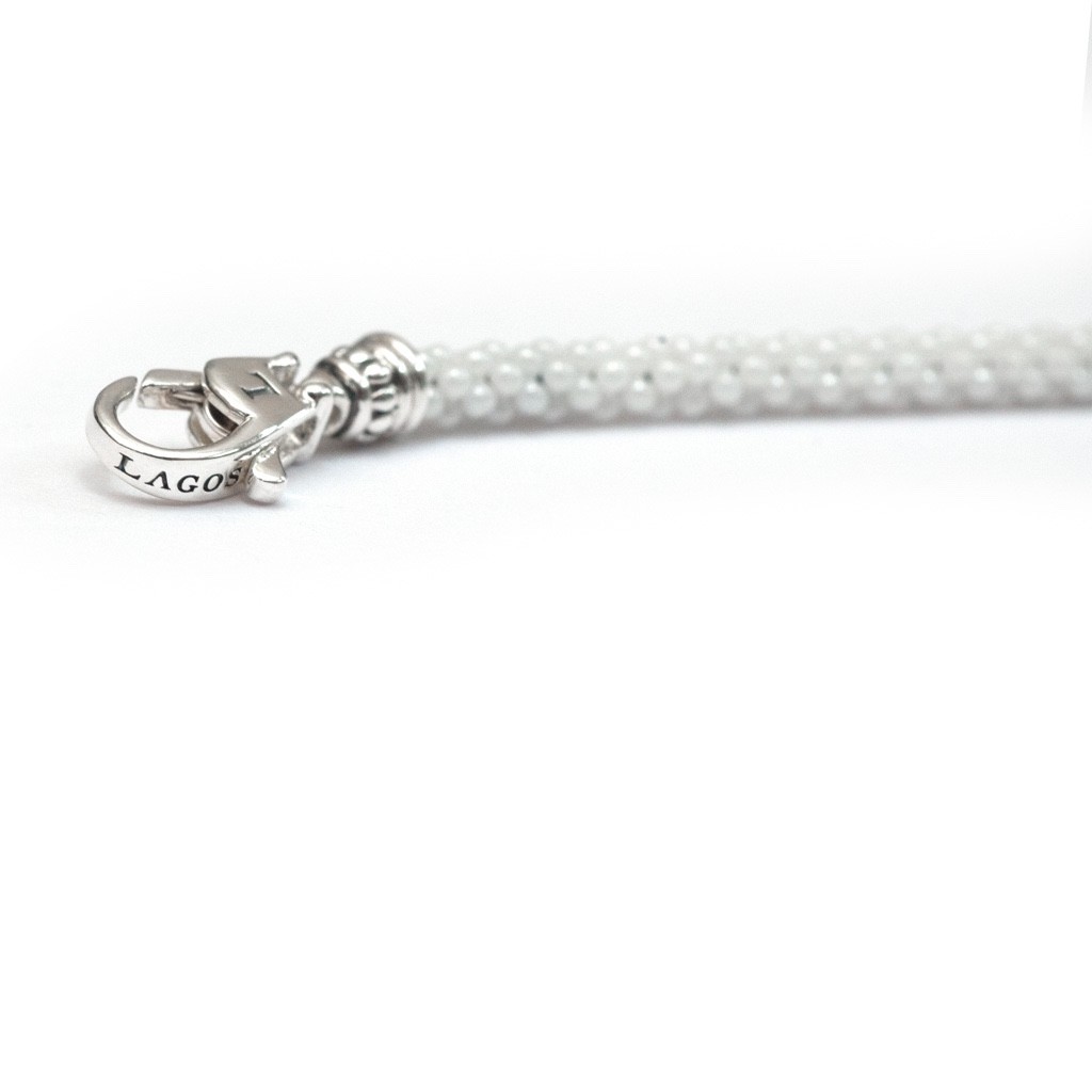 LAGOS White Ceramic Sterling Silver Caviar 12 Station 3mm Rope 16″ Necklace