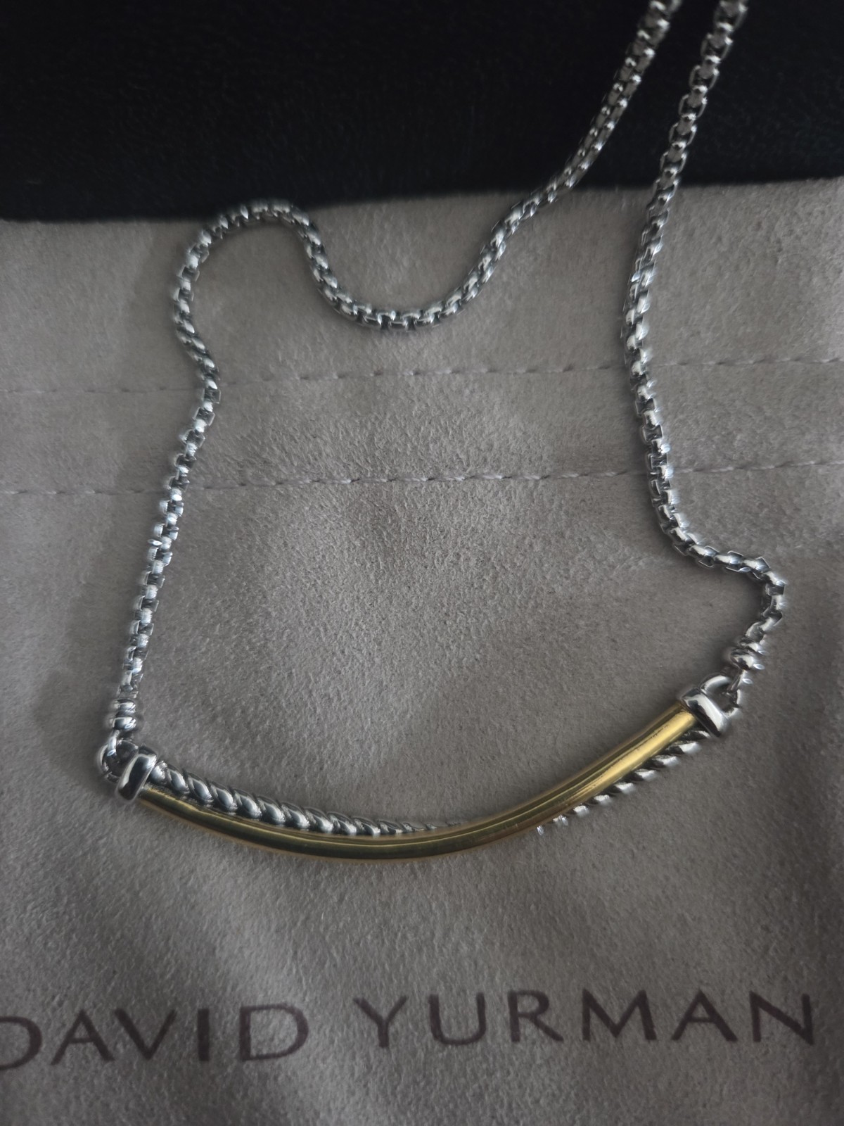 David Yurman Crossover Bar Necklace with Gold Chain 22” Adjustable