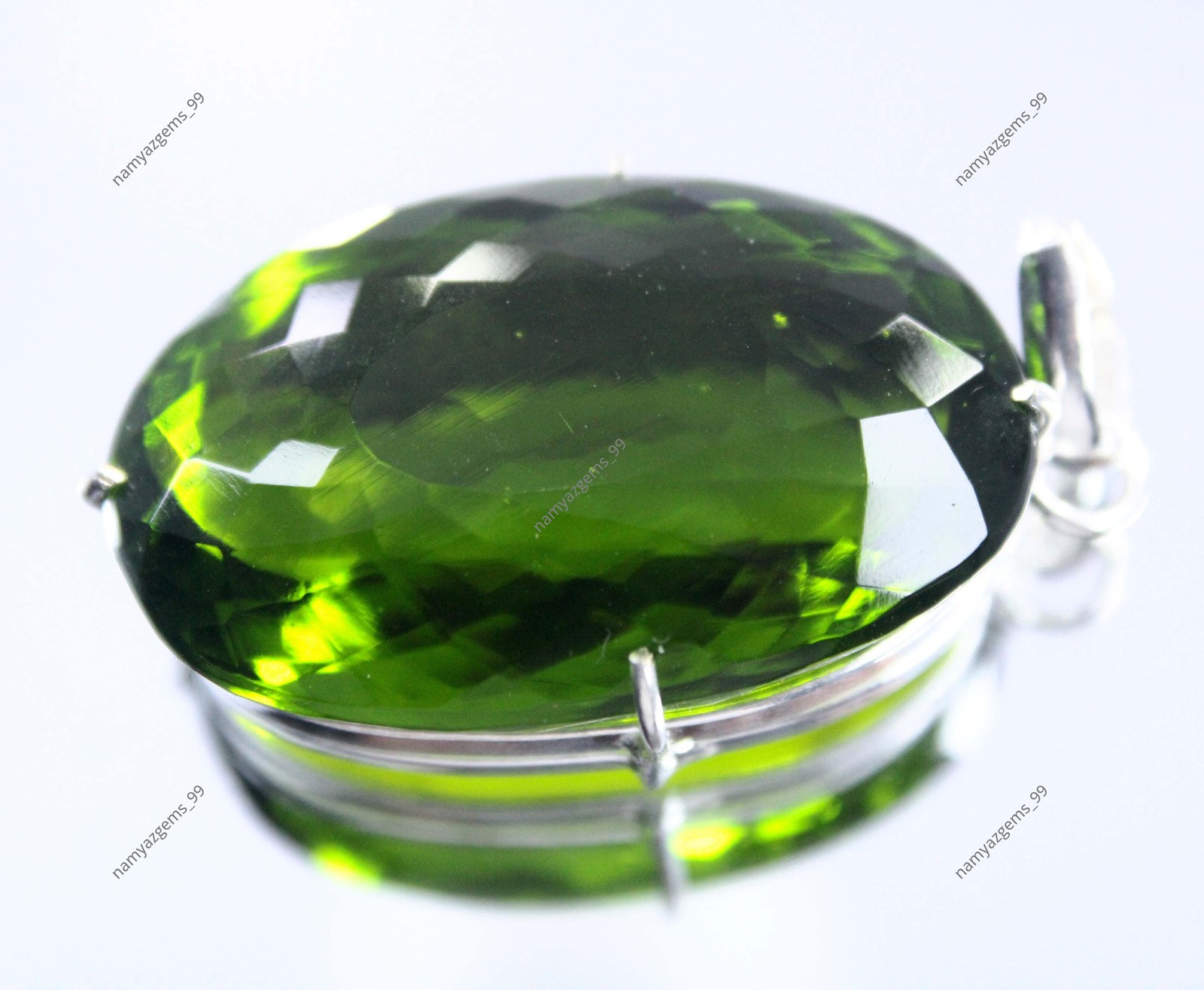 87.50 Ct Natural Peridot 925 Solid Silver Pendant Oval Cut Gemstone